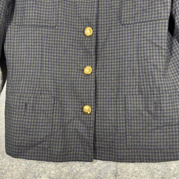 Vintage Devonshire Cream Gold Buttons Wool Houndstooth Boxy Blazer Size 14 - Picture 5 of 16